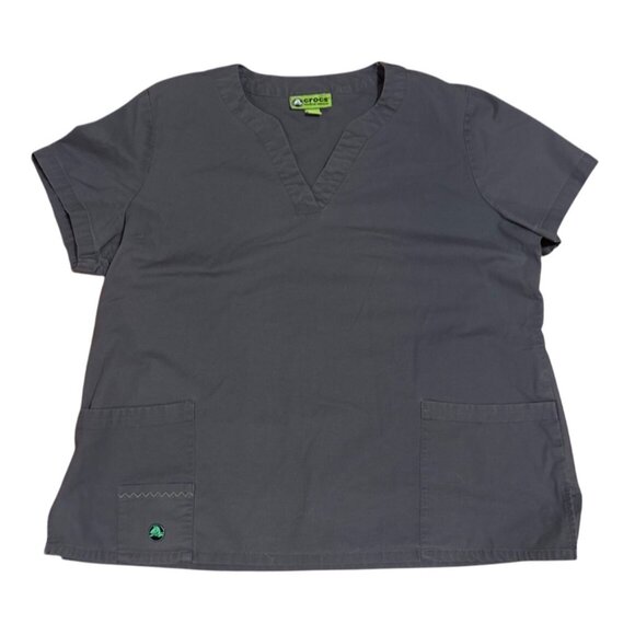 Crocs Medical Apparel XXLT Charcoal Grey Short Sleeve V-Neck Scrub Top With Pock - Picture 1 of 7